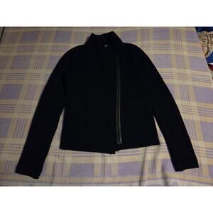 VINCE Tech Knit Moto Cotton Asymmetrical Black Full Zip Stretch Jacket Small